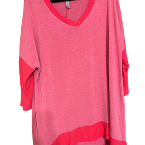 Honeyme Pink and Coral V-Neck Lightweight Sweatshirt